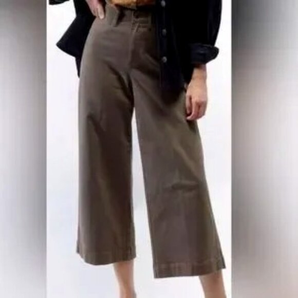 Oat New York Pants High-Rise Wide-Leg Crop Brown Sz 31 Minimal Lagenlook Neutral - Picture 1 of 12